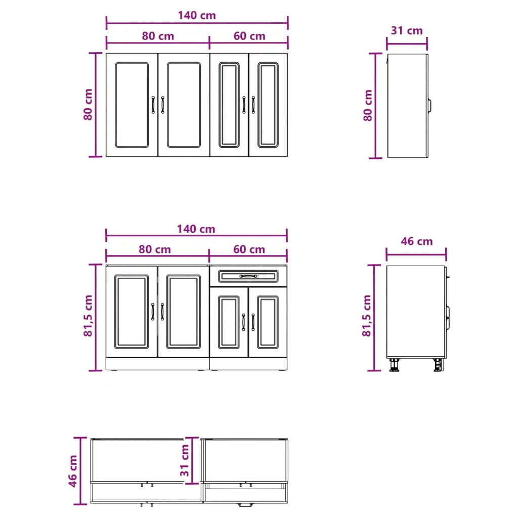 Unità Cucina KALMAR 4 pcs Grigio Cemento Legno ingegnerizzato 3438298