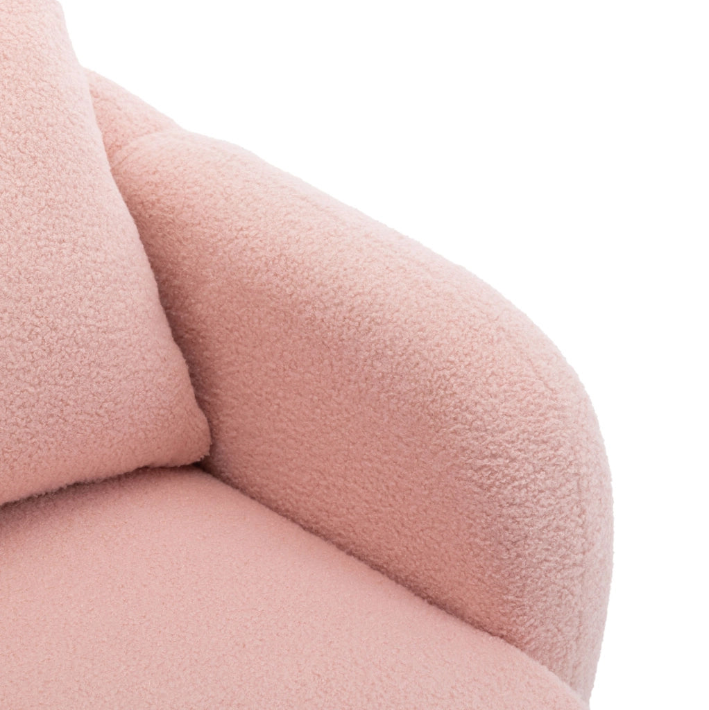 Poltrona singola Teddy rosa con cuscino e struttura in legno