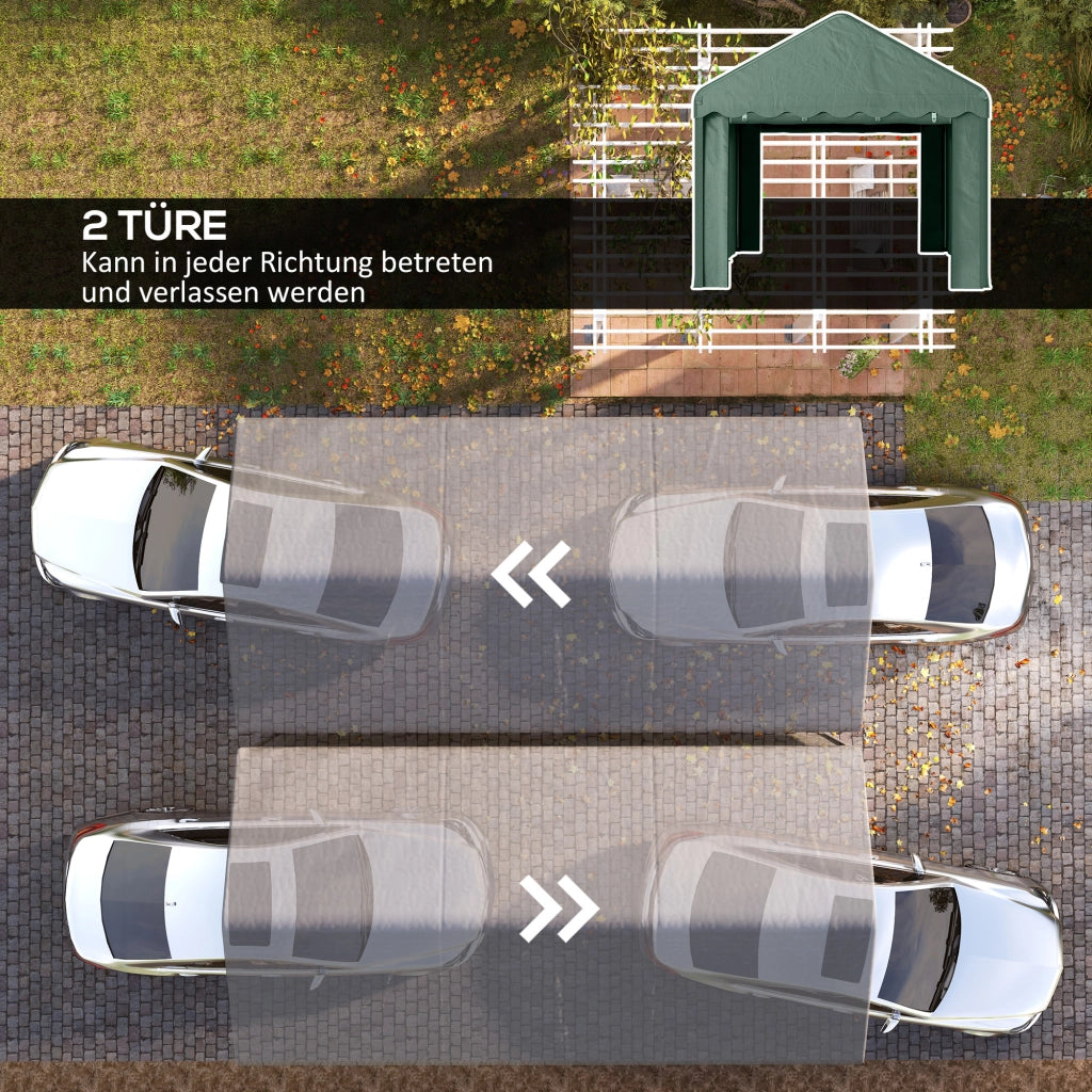 Carport portatile 3x6 m ¨C zephmum ¨C tetto in polyester, 2 ingressi, verde scuro