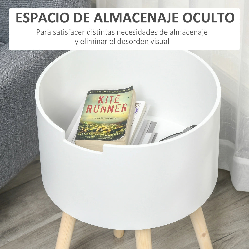 Tavolino da salotto rotondo ¨C Xylo ¨C Bianco con ripiano legno ?38x63 cm