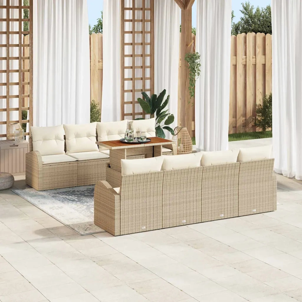 Set Divano da Giardino con cuscino 7 pcs Beige e Crema