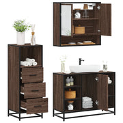 Set Mobili da Bagno 3 pz Rovere Marrone in Legno Multistrato