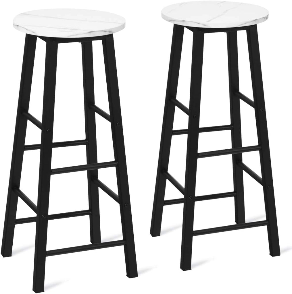 Set di 2 Sgabelli da Bar, Sgabelli da Cucina con Gamba Quadrata e Poggiapiedi, Sgabelli da Bar in Altezza da Pub, 29 x 29 x 71 cm (Bianco)