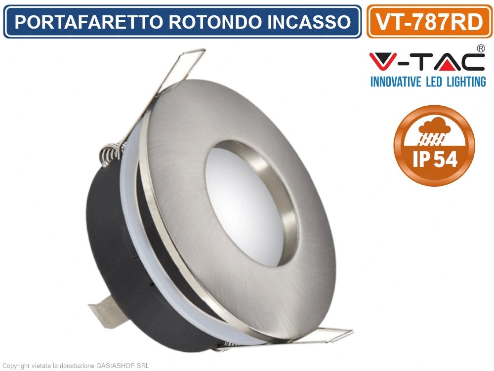 V-TAC VT-787RD PORTAFARETTO ROTONDO DA INCASSO IP54 PER LAMPADINE GU10 E GU5.3 - SKU 3614 IP54