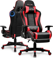 Sedia da gioco con altoparlanti Bluetooth, schienale e altezza regolabili, braccioli 3D, poggiapiedi, sedia ergonomica per computer per giocatori (rosso mattone)