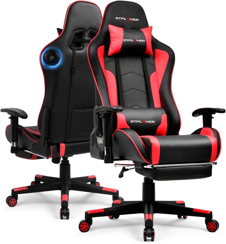 Sedia da gioco con altoparlanti Bluetooth, schienale e altezza regolabili, braccioli 3D, poggiapiedi, sedia ergonomica per computer per giocatori (rosso mattone)