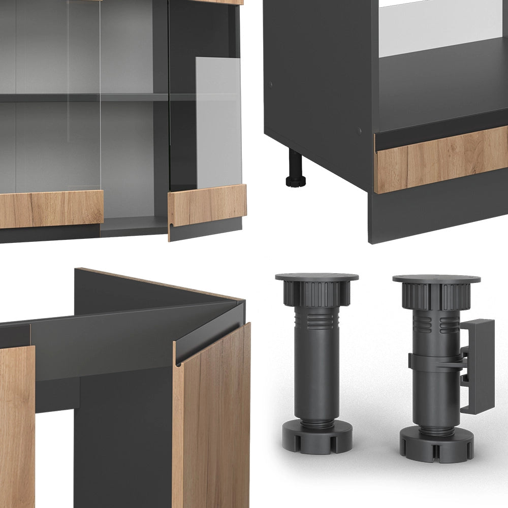 Cucina angolare completa R-Line Rovere dorato/Antracite 277 x 257 cm Forma a J, senza piano di lavoro Vicco