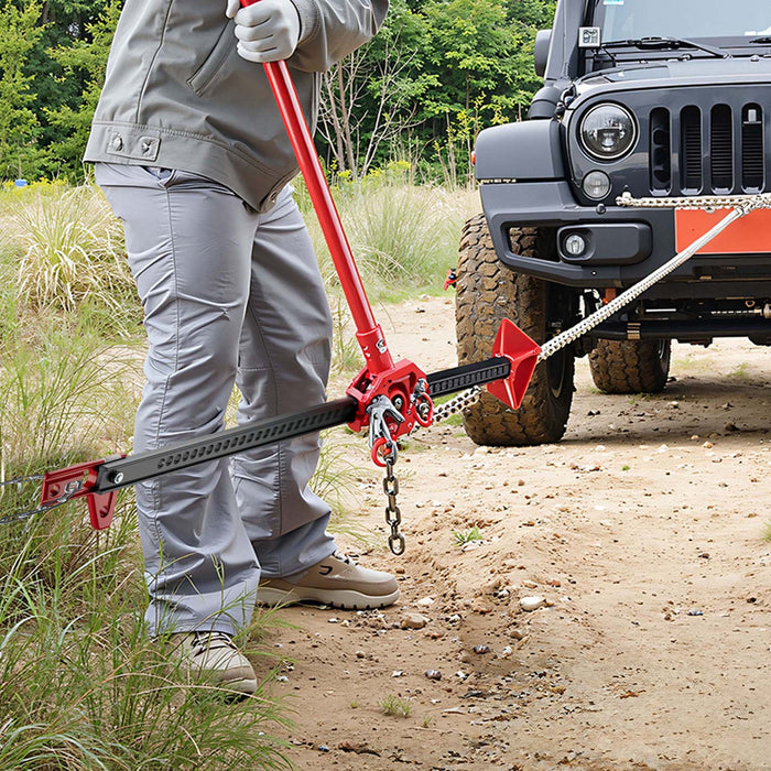 Farm Jack – Compact Set Basic for ATVs/Trailers, High Lift Jack for up to 3000 kg and max. 76 cm Lifting Height with Winch Clamp Spreader Attachment