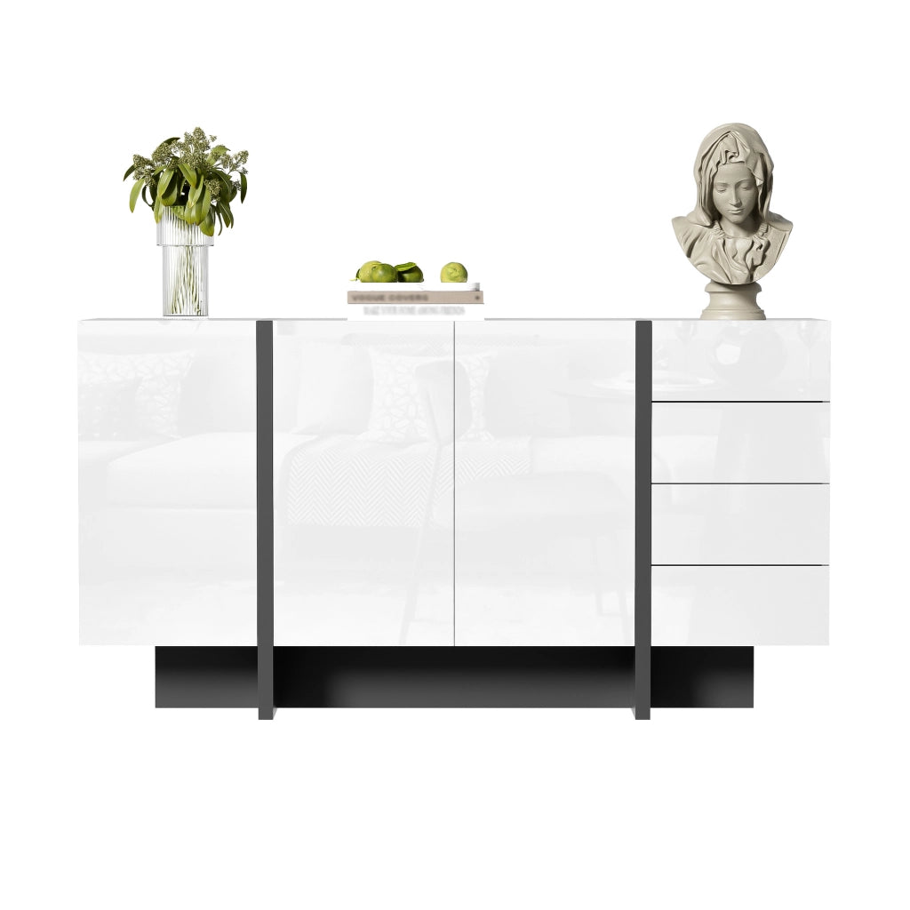 Credenza bianca lucida - Zephmum- 2 ante 4 cassetti facile pulizia