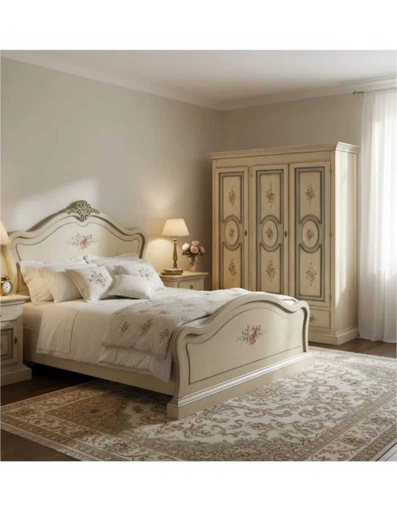 Armadio 3 porte arte povera in legno shabby avorio 184x60x217 (1433) - Mobili 2G