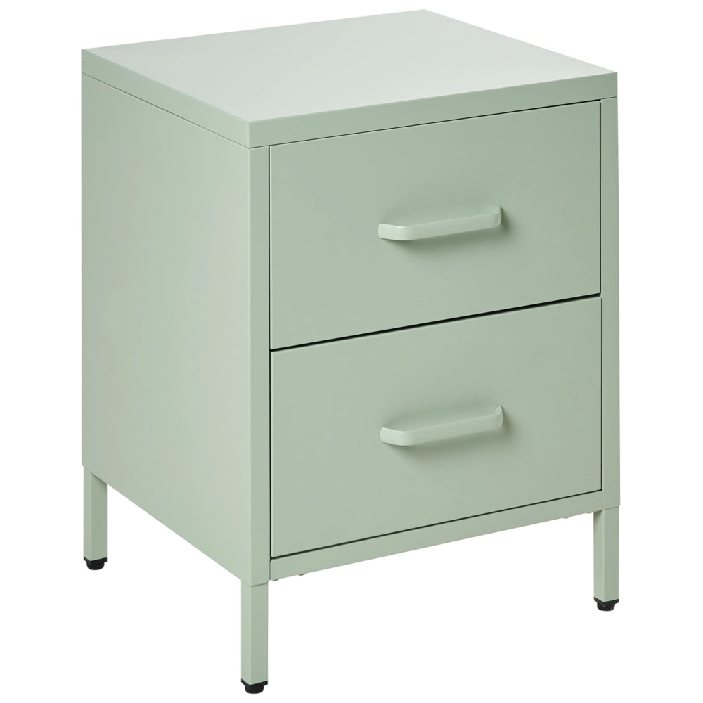 Comodino in Acciaio Verde menta Design Industriale 2 Cassetti Camera da Letto Mobili Contenitori