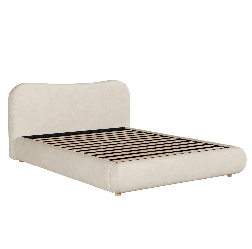 Letto 160x200 cm con contenitore idraulico e rete a doghe in ciniglia beige