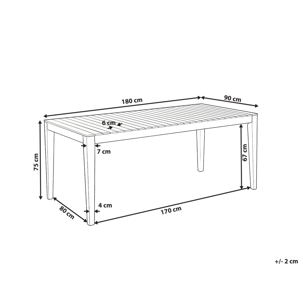 Tavolo da pranzo da giardino marrone chiaro in legno di acacia certificato 180 x 90 cm piano rettangolare stile rustico Tavolo da pranzo da esterno,