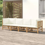 Set Salotto da Giardino 4pz con Cuscini Bianco Crema in Bambù 3155184