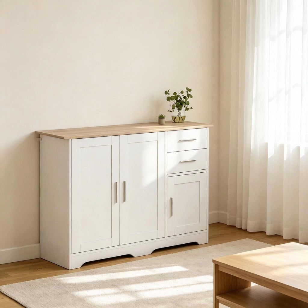 MADIA con 2 Cassetti e 2 Ante 100x40x78 cm Bianco Effetto Legno Naturale