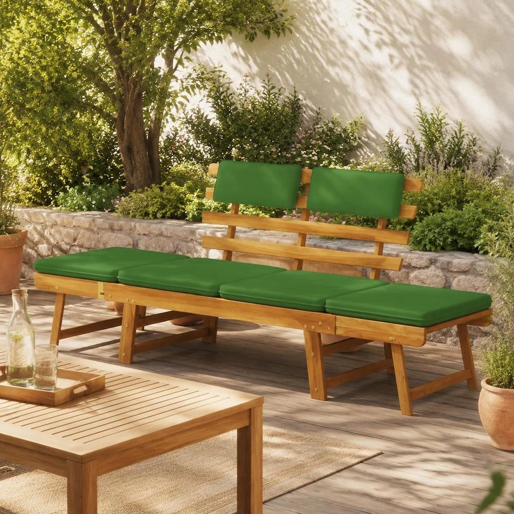 Garden Bench With Cushions 2-in-1 190 Cm Solid Acacia Wood