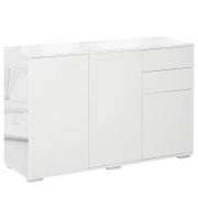 Mobiletto Multiuso in Legno Bianco con 2 Cassetti e 2 Armadietti con Apertura a Pressione, 117x36x74 cm