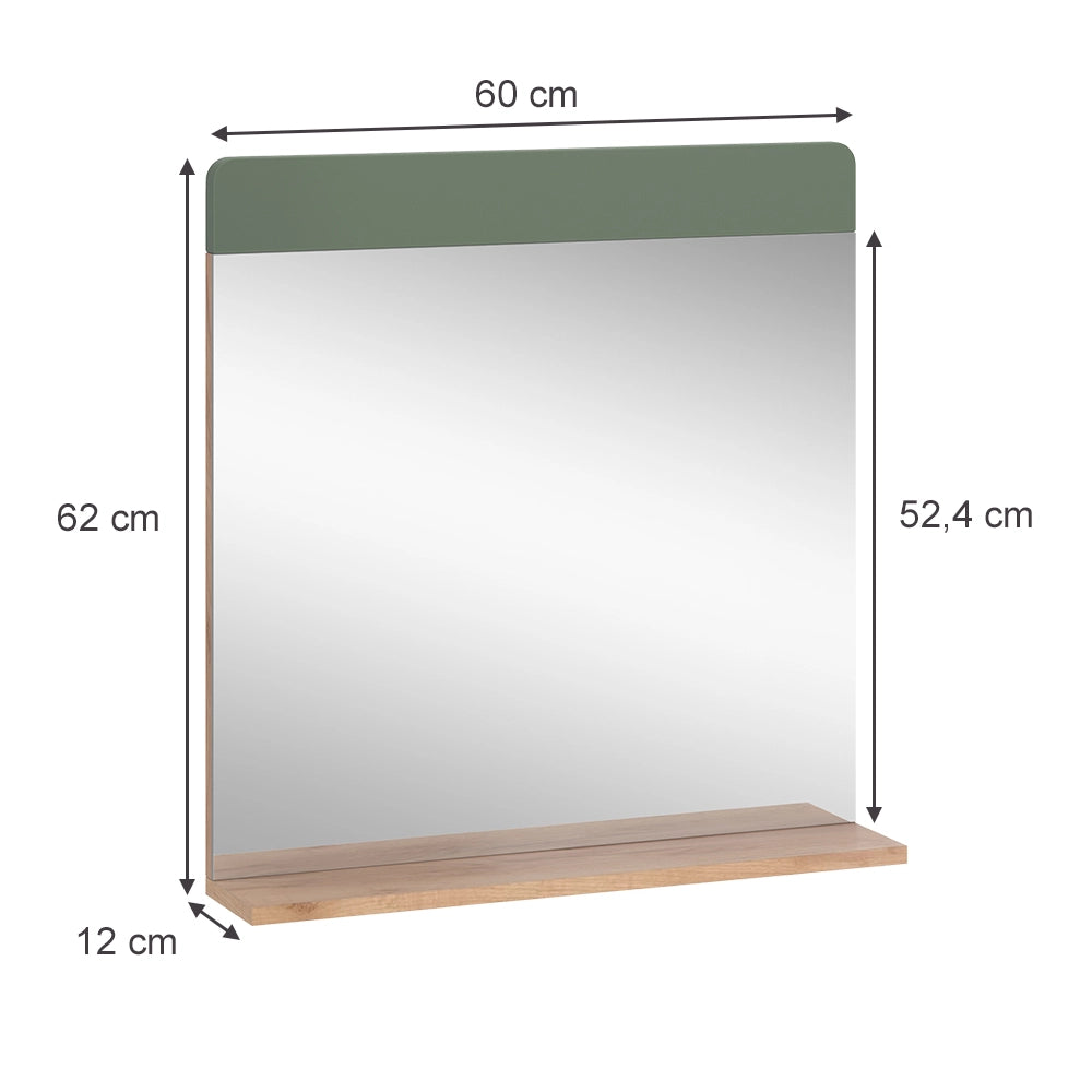 Vicco Specchio da bagno Quercia verde/oro 60 x 62 cm con ripiano