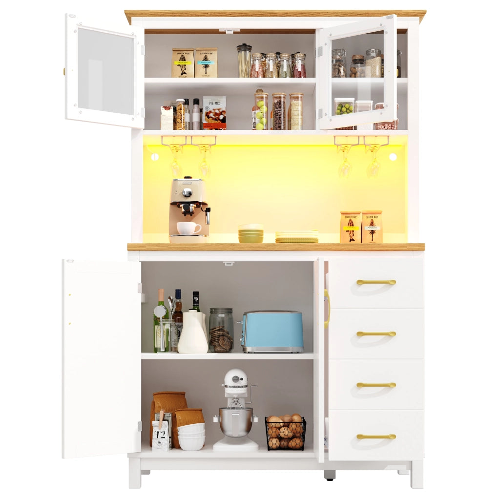 Credenza da Cucina con Vani Contenitore e Cassetti; LED Regolabile; in MDF; per Cucina; 105.5x40x180 cm; Bianco