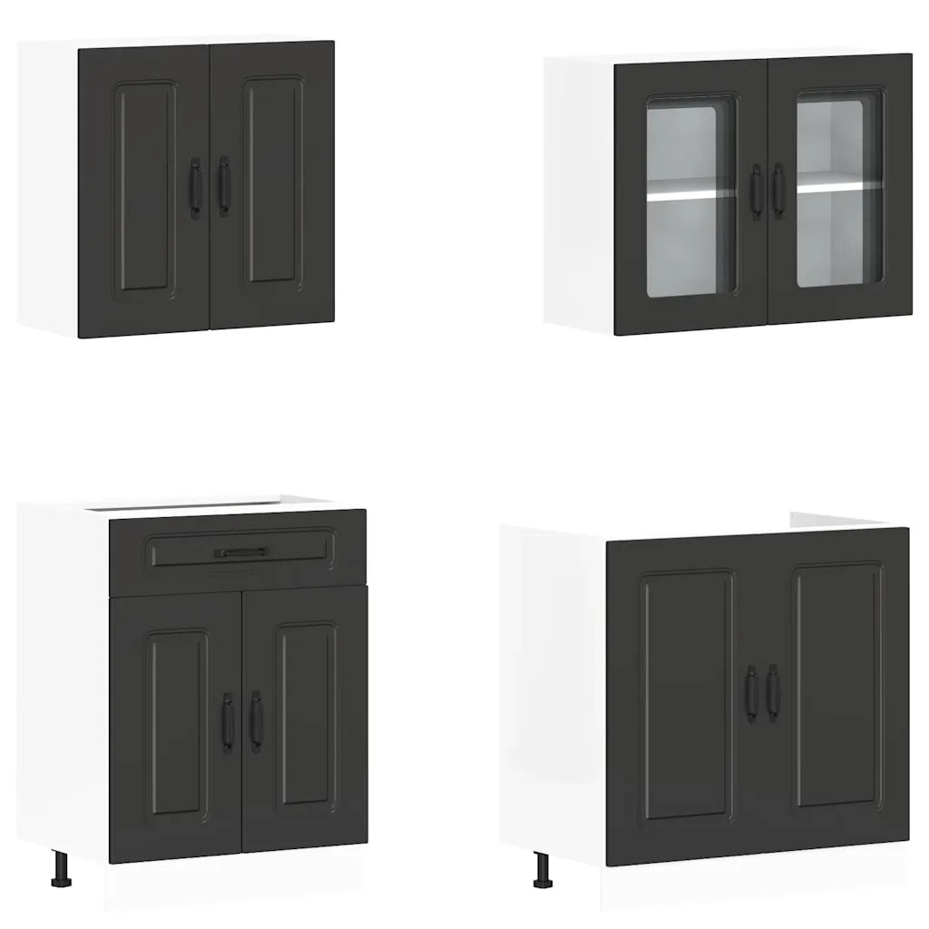 Set Mobili da Cucina 4 pz Kalmar Neri Legno Multistrato