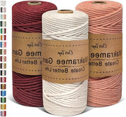 Set a tre cavi macramé premium 3 mm x 100 m - Artigianato e decorazione con corda macramé in legno di rosa naturale e rosso bordeaux