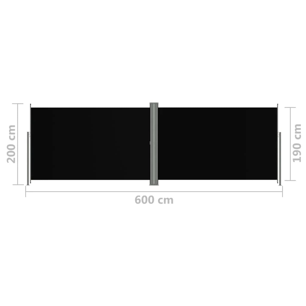 Tenda da sole laterale retrattile/schermo protettivo per patio giardino terrazza balcone 200 x 600 cm nero 02_0007446