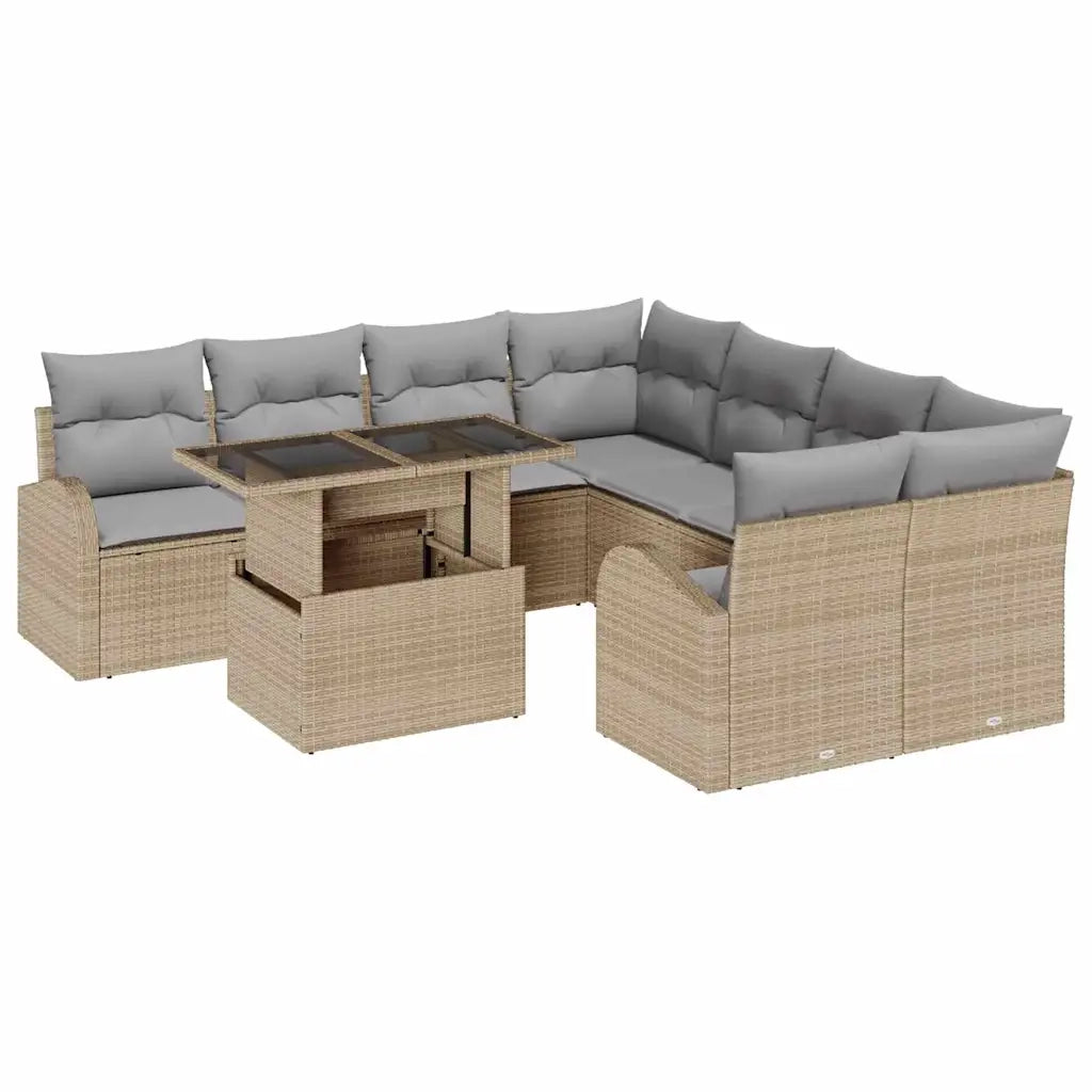 Set Divano da Giardino con archiviazione 9 pcs Beige polyrattan 3348616