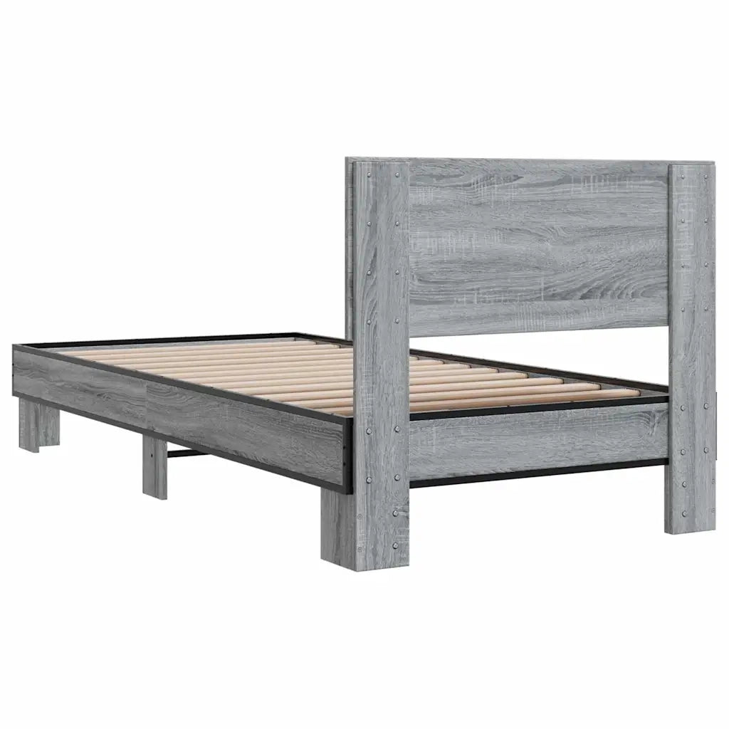 Letto singolo | Letto per adulti | Giroletto Grigio Sonoma 75x190cm in Legno Multistrato e Metallo