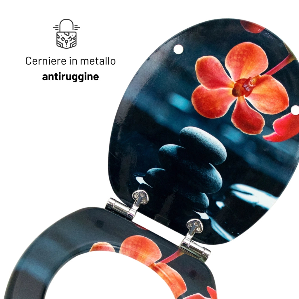 Sedile wc copri vater universale frizionato fantasia in mdf chiusura rallentata *** fantasia spring stone, confezione 1