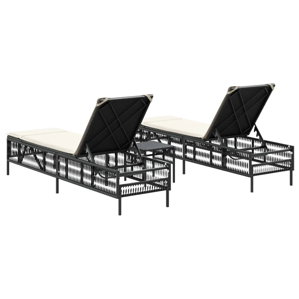 Lettini Prendisole 2 pz con Tavolino Nero in Polyrattan 4002746