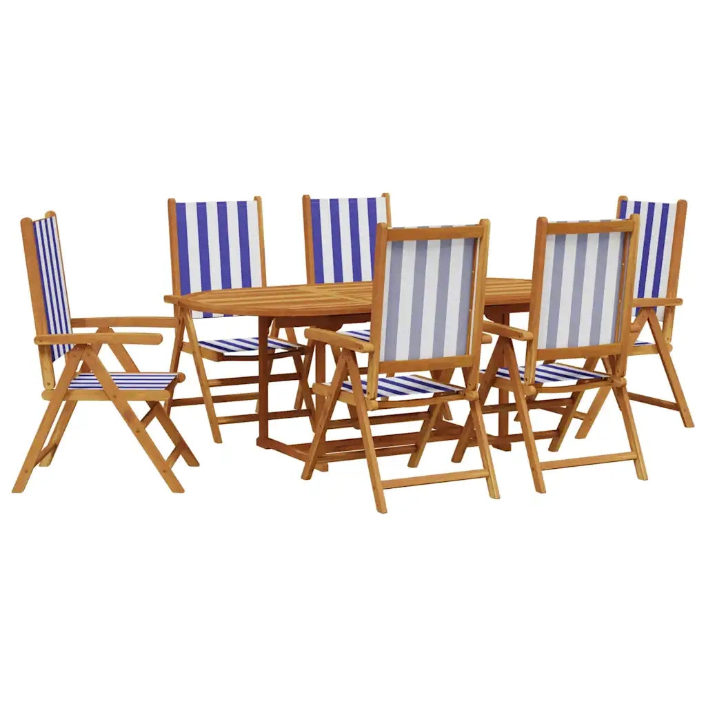 Set Pranzo Giardino 7pz Blu e Bianco Tessuto e Legno Massello