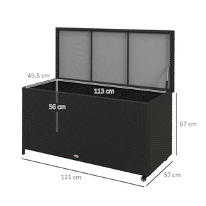 Baule da Giardino con Ruote 121x57x67 cm in Rattan PE Nero