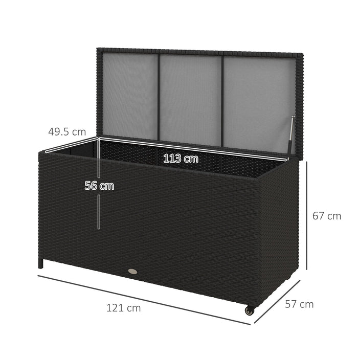 Baule da Giardino con Ruote 121x57x67 cm in Rattan PE Nero