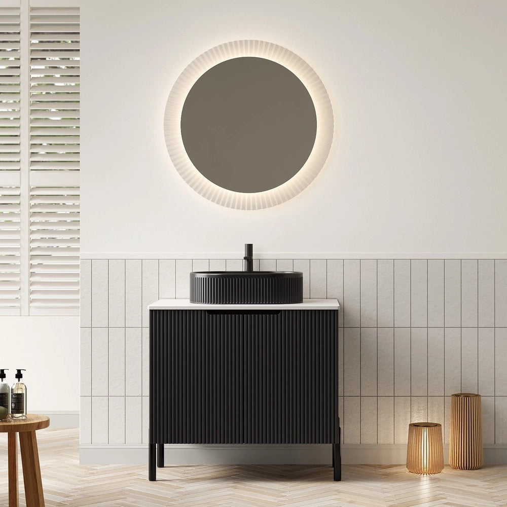 Mobile da Bagno con Lavabo Ovale in Ceramica e Piano in Pietra Sinterizzata ¨C Xylo ¨C Nero, 76 cm