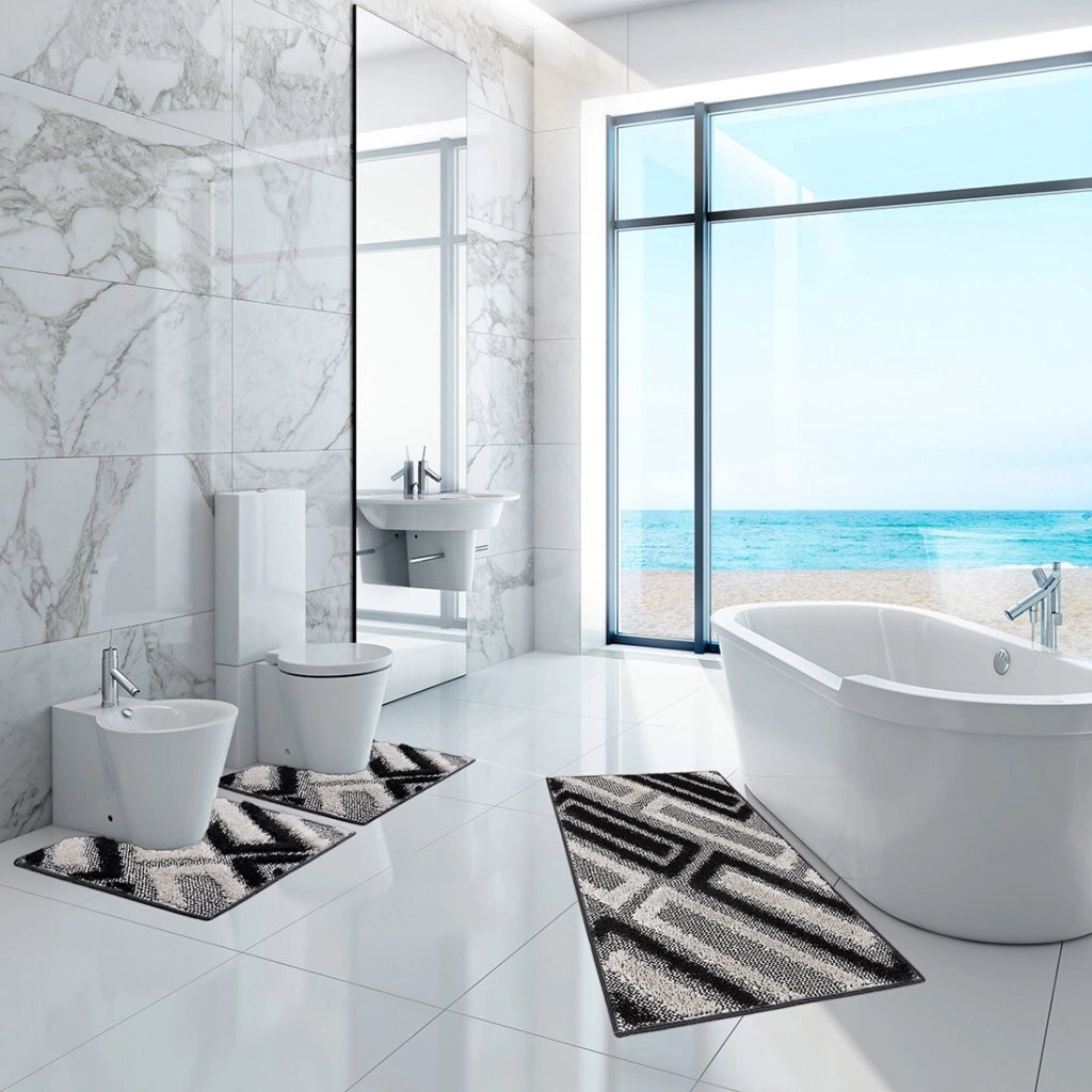 Tappeto Bagno 50x80 Cm Moderno Morbido Soffice Assorbente Asciugapassi Antiscivolo Lavabile Nero