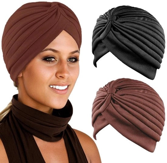 Coprimo capo 2 pezzi - Fascia da sonno chimica - Benda capelluta elastica - Nero/Caffè - Leggero/Respirabile - Comodo/Facile da indossare