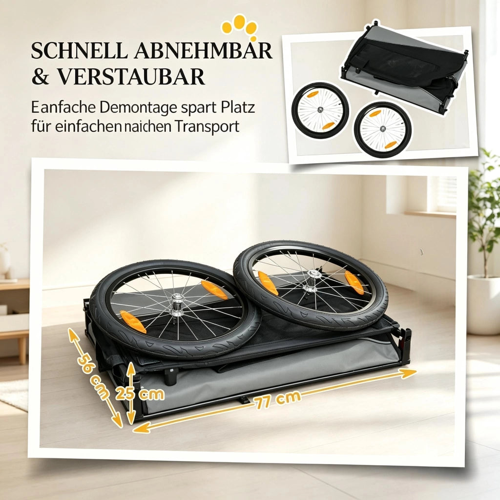 RIMORCHIO BICI PER CANI 20" PER CANI FINO A 20 KG NERO/GRIGIO