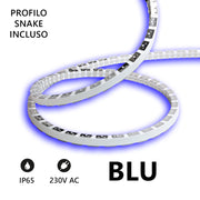 Alcapower Striscia LED Snake Flex 5m IP65 230V 12W/m Blu 60W, illuminazione flessibile professionale per esterni e interni ad alta efficienza
