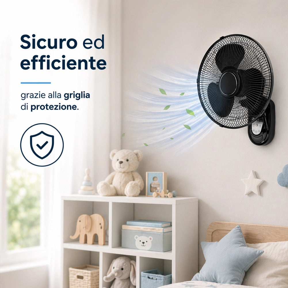 Ventilatore da Parete 40 cm con Telecomando Silenzioso 65W Oscillante Nero