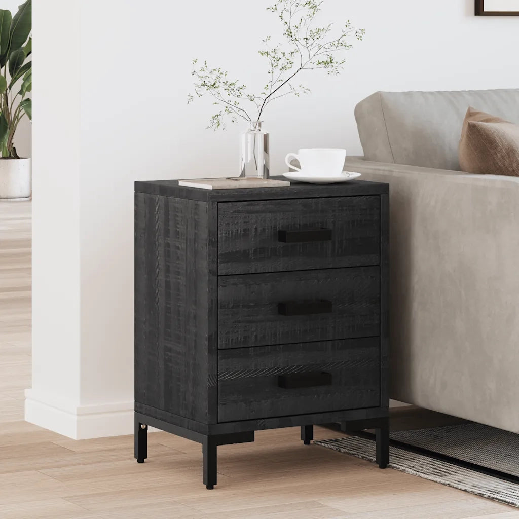 Comodino Nero 40x30x55 cm Legno Massello di Pino Riciclato 349914