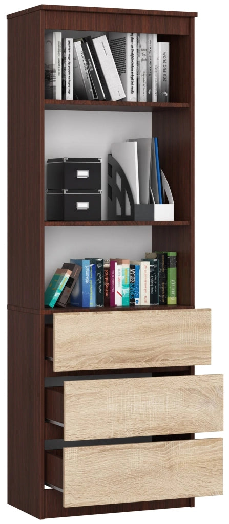 Armadio da ufficio AKORD R60 Wengé 60 cm 3 cassetti inserto frontale Sonoma Quercia 60x35x180 cm