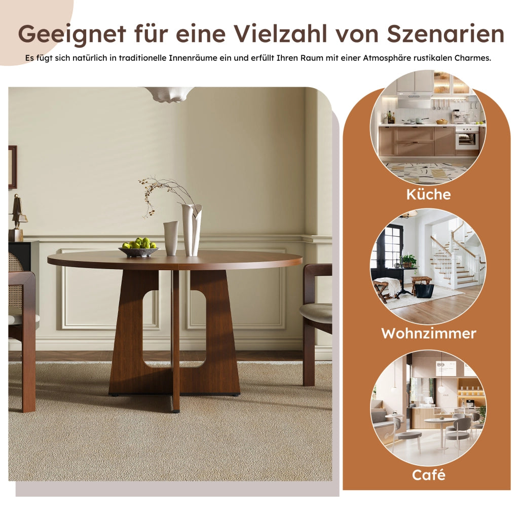 Tavolo da pranzo per 4-6 persone con piano rotondo stabile e 4 piedi regolabili, in MDF, color noce, diametro 120 cm