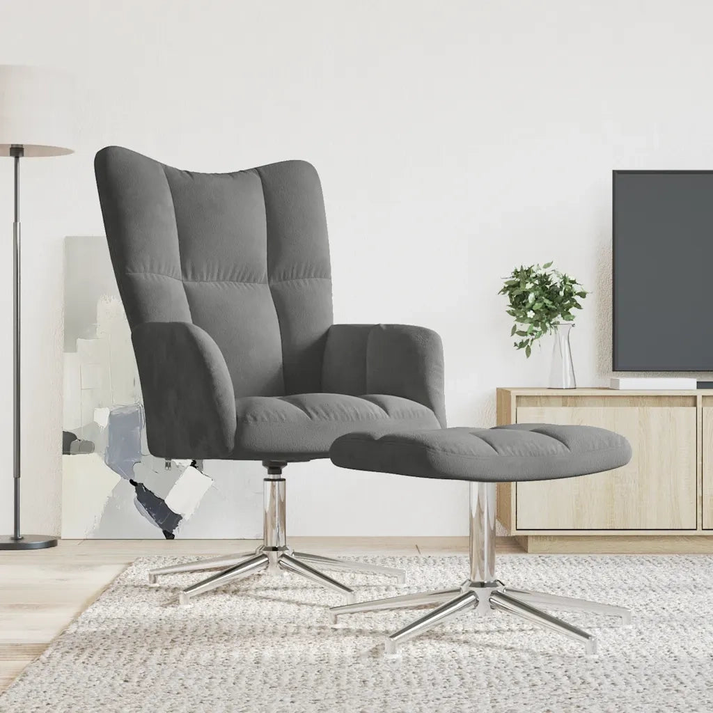 Sedia Relax con Poggiapiedi Grigio Scuro in Velluto 328129