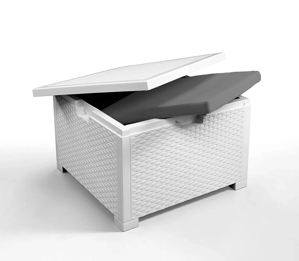 Salottino da esterno Apis, Set da giardino con cuscini, Salottino  effetto rattan, 100% Made in Italy, Bianco