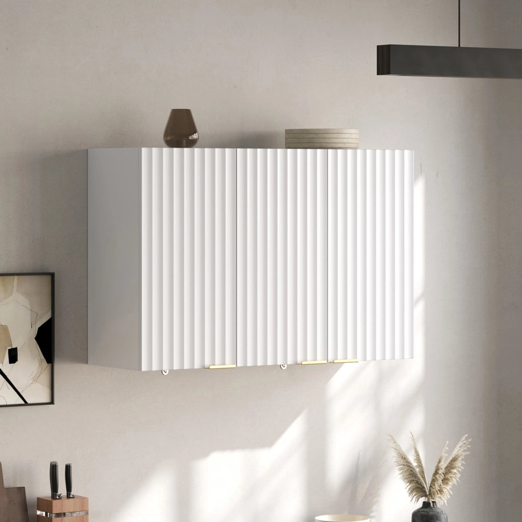 Armadio pensile da parete con 3 ante, design moderno salvaspazio, 90 × 29 × 60 cm, bianco