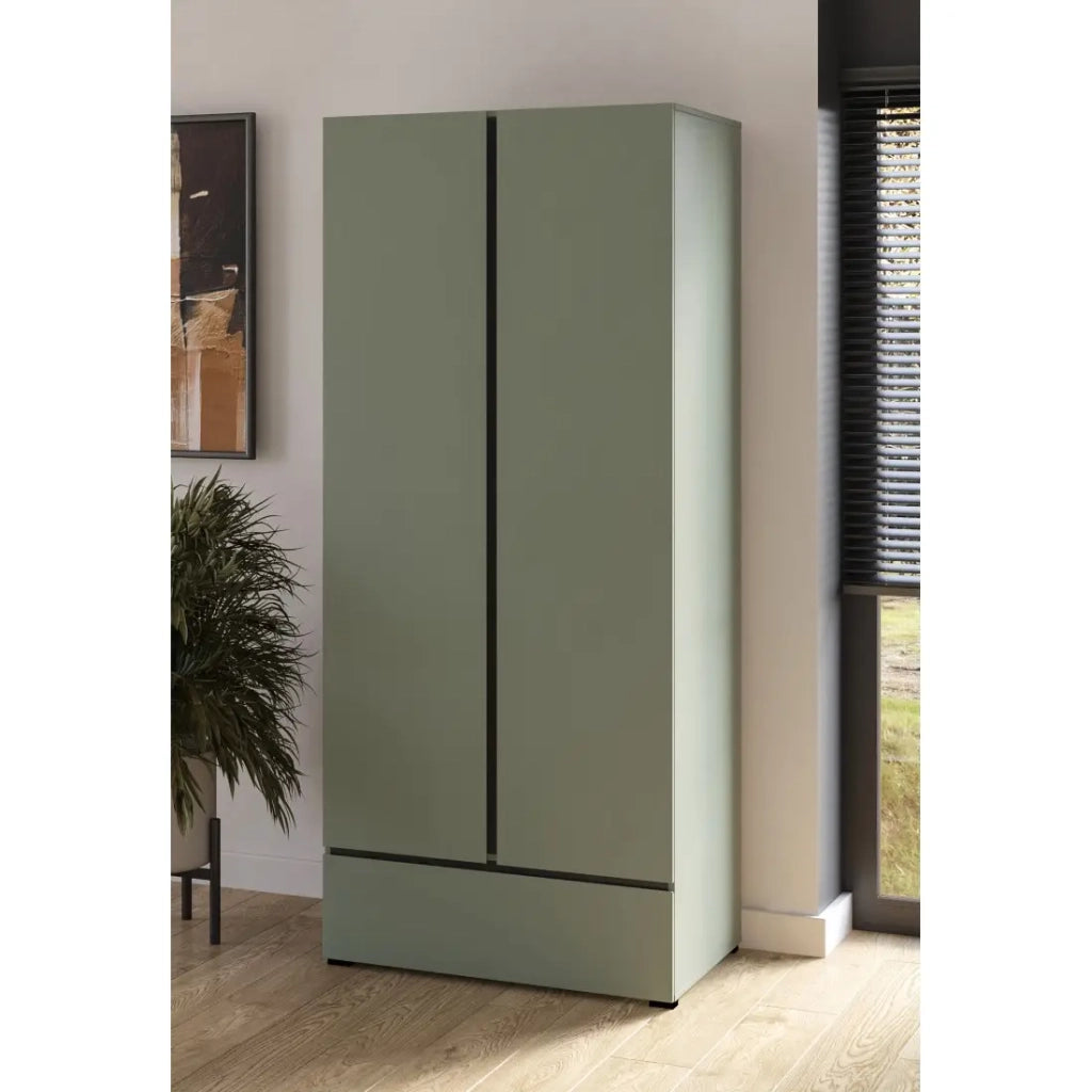 Armadio HAVANA 90 cm – 2 ante + 1 cassetto – Color salvia verde e nero – Design moderno e compatto