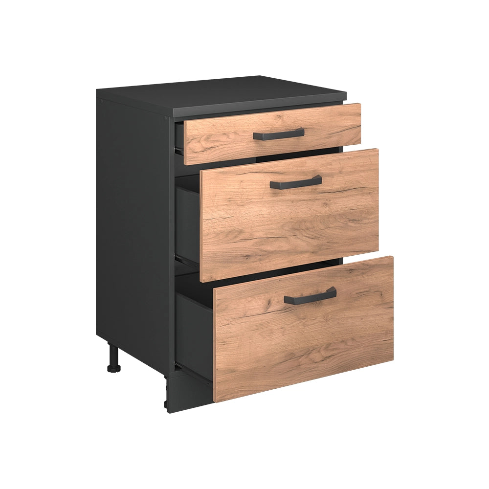 Mobile per mansarda Rion Rovere dorato/Antracite 60 x 83.8 cm senza inclinazione con 3 cassetti Vicco