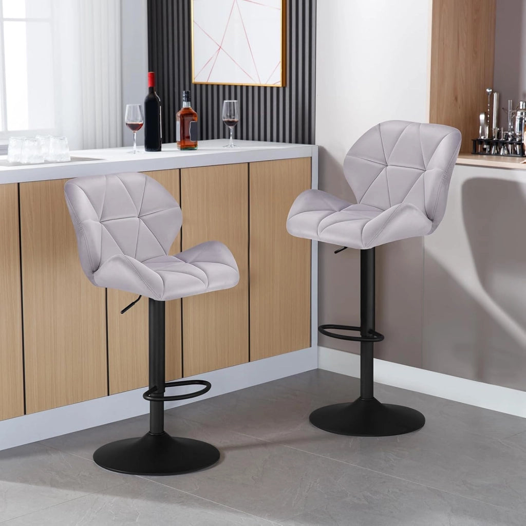 4X Sgabelli da Bar con Schienale Sedia Imbottita Regolabile in Altezza Lift Gas Tessuto Velluto Grigio Chiaro BH139hgr-4