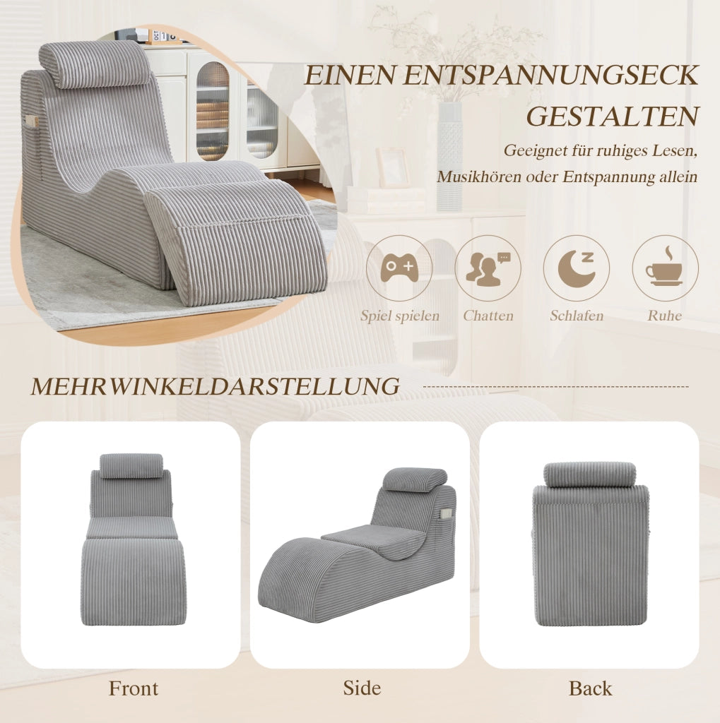 Poltrona relax ergonomica in velluto a coste grigio chiaro
