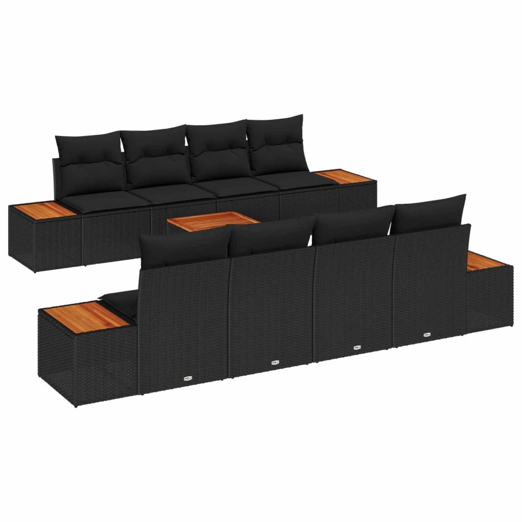 Set Divano da Giardino con cuscino 9 pcs Nero Poly Rattan 3348049